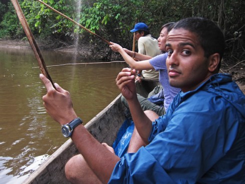 piranha-hunting Fishing for piranhas from our canoe